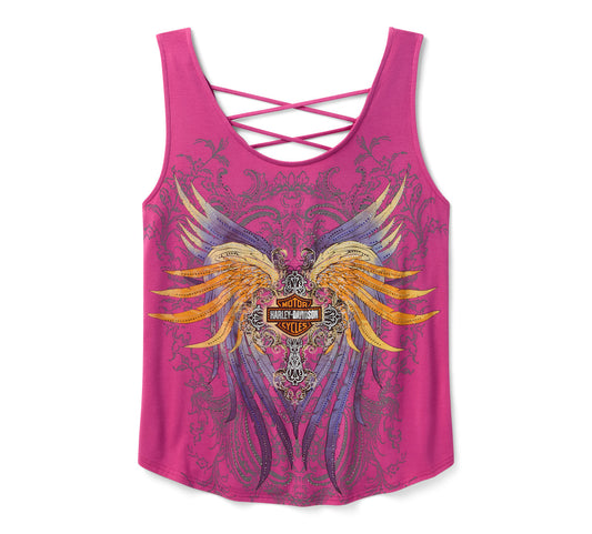 Débardeur dos lacé à motif ailes de moto Bling HD pour femme - 96626-25VW