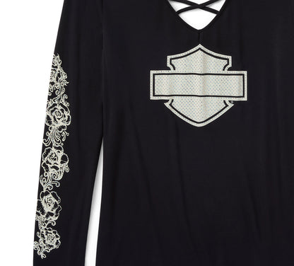 T-shirt à manches longues orné de strass pour femme - 96644-25VW