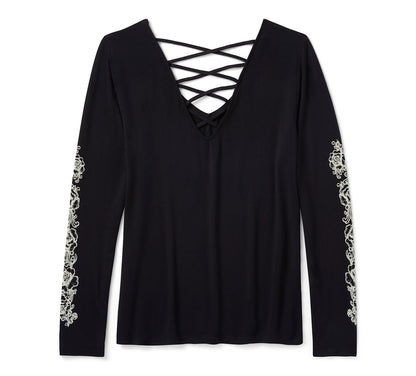 T-shirt à manches longues orné de strass pour femme - 96644-25VW