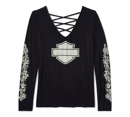 T-shirt à manches longues orné de strass pour femme - 96644-25VW