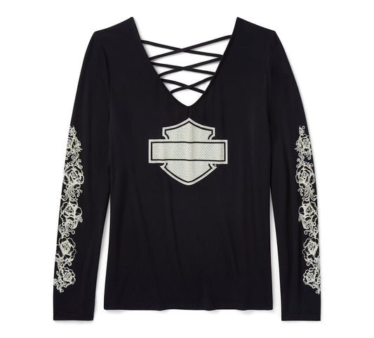 T-shirt à manches longues orné de strass pour femme - 96644-25VW