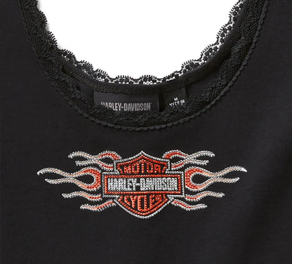 Débardeur femme style vintage flammes avec bordure en dentelle et strass - 96773-25VW