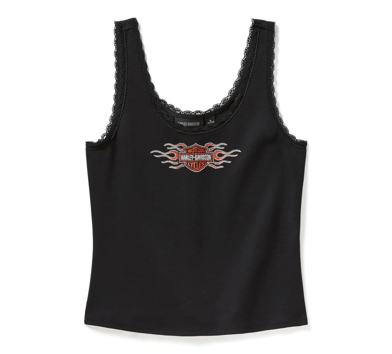 Débardeur femme style vintage flammes avec bordure en dentelle et strass - 96773-25VW
