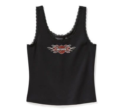 Débardeur femme style vintage flammes avec bordure en dentelle et strass - 96773-25VW