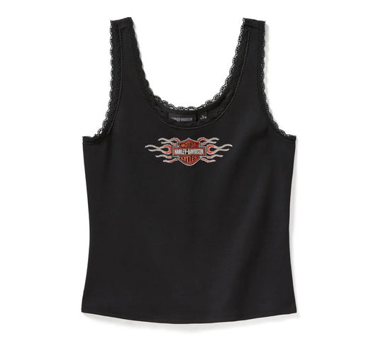 Débardeur femme style vintage flammes avec bordure en dentelle et strass - 96773-25VW