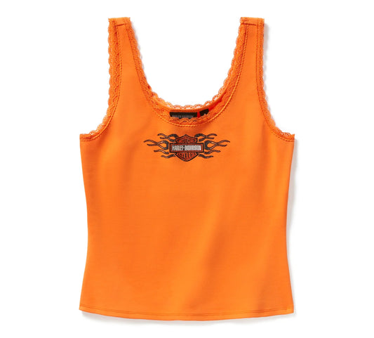 Débardeur femme style vintage flammes avec bordure en dentelle et strass - 96774-25VW