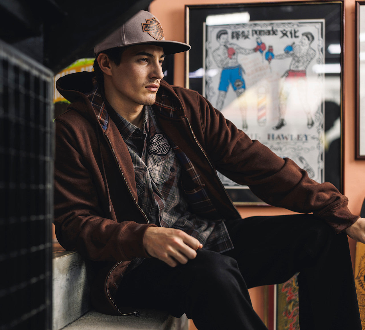 Sweat à capuche zippé doublé à carreaux pour homme - 96784-25VM