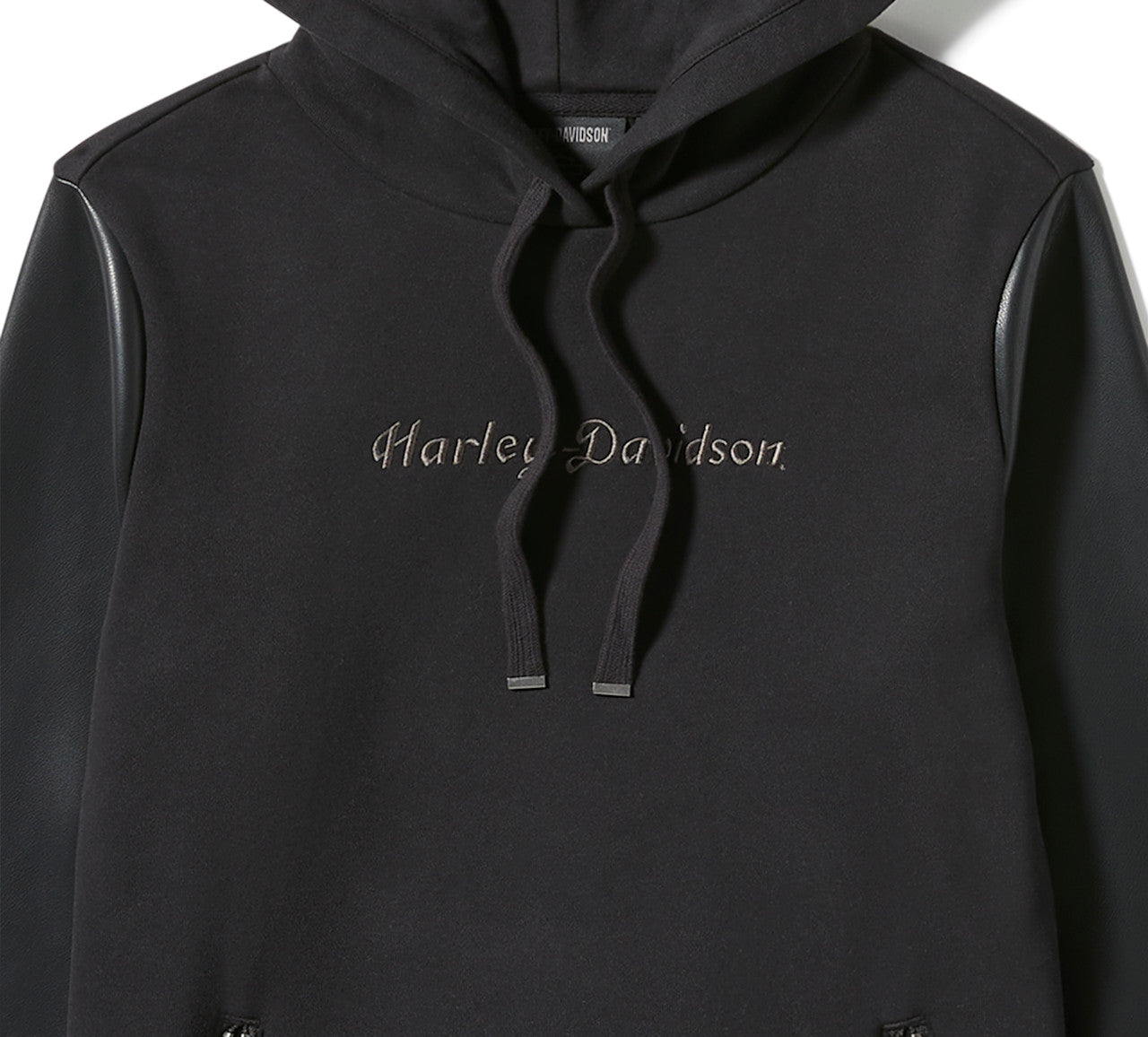 Sweat à capuche à manches en similicuir pour femme - 96817-25VW