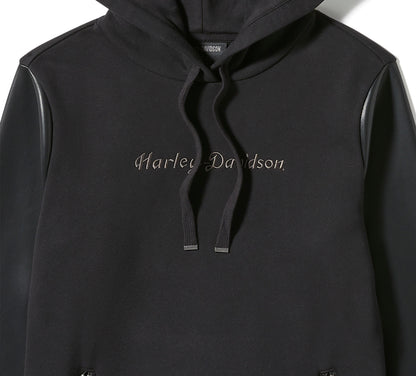 Sweat à capuche à manches en similicuir pour femme - 96817-25VW