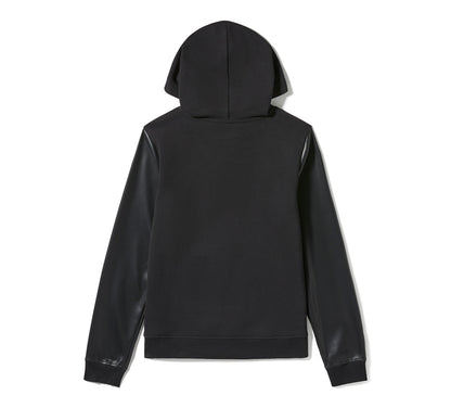 Sweat à capuche à manches en similicuir pour femme - 96817-25VW