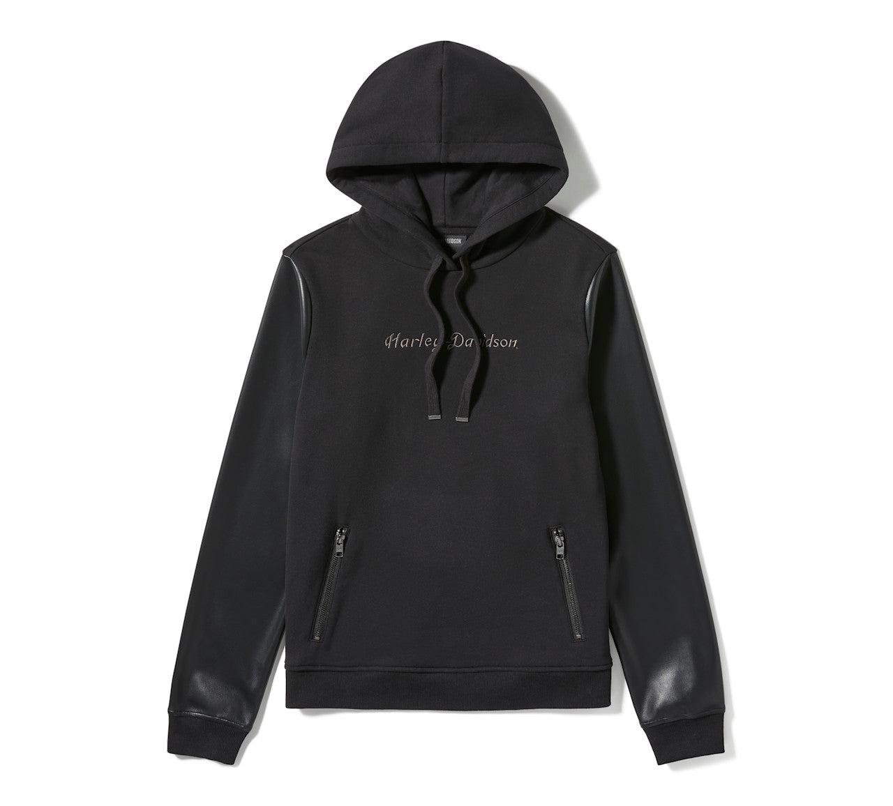 Sweat à capuche à manches en similicuir pour femme - 96817-25VW
