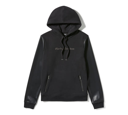 Sweat à capuche à manches en similicuir pour femme - 96817-25VW