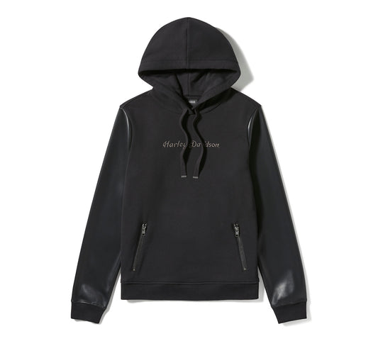 Sweat à capuche à manches en similicuir pour femme - 96817-25VW