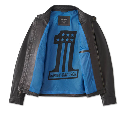 Veste convertible en cuir bleu acier pour homme - 97028-24VM
