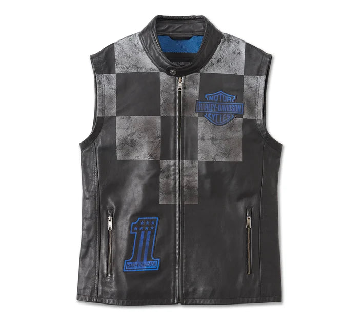 Veste convertible en cuir bleu acier pour homme - 97028-24VM