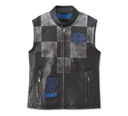 Veste convertible en cuir bleu acier pour homme - 97028-24VM