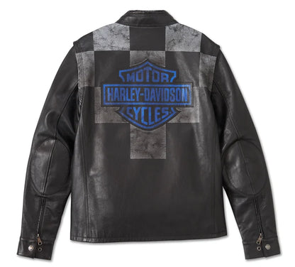 Veste convertible en cuir bleu acier pour homme - 97028-24VM