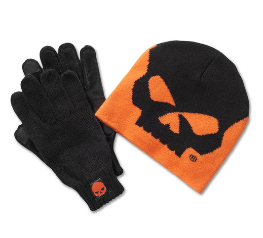 BEANIE/GLOVES SET-KNIT,ORANGE/BLACK