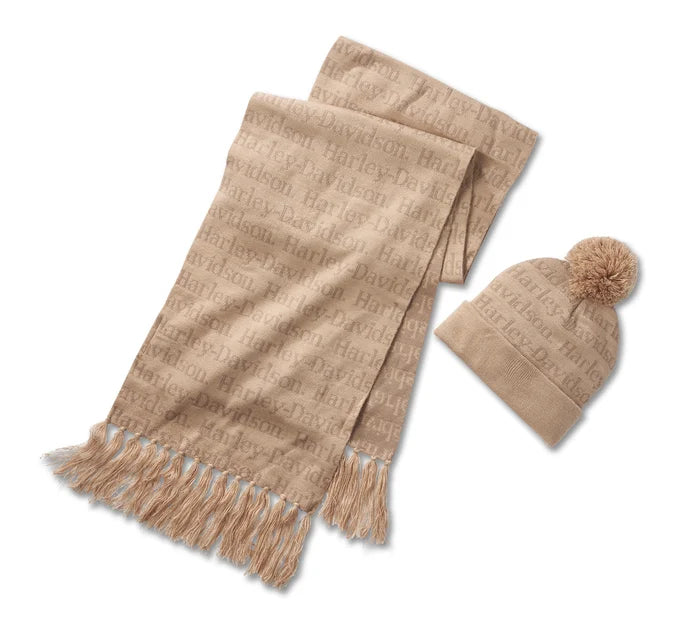 BEANIE/SCARF SET-KNIT,TAN