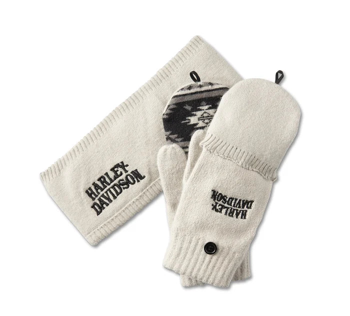 EAR WARMER/GLOVES SET-KNIT,WHITE