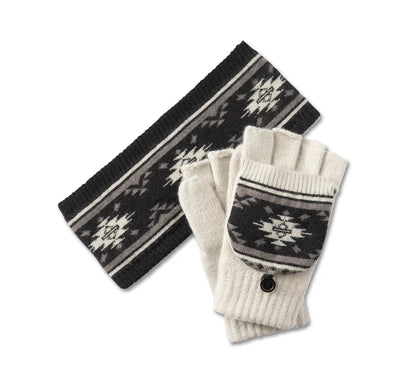 EAR WARMER/GLOVES SET-KNIT,WHITE