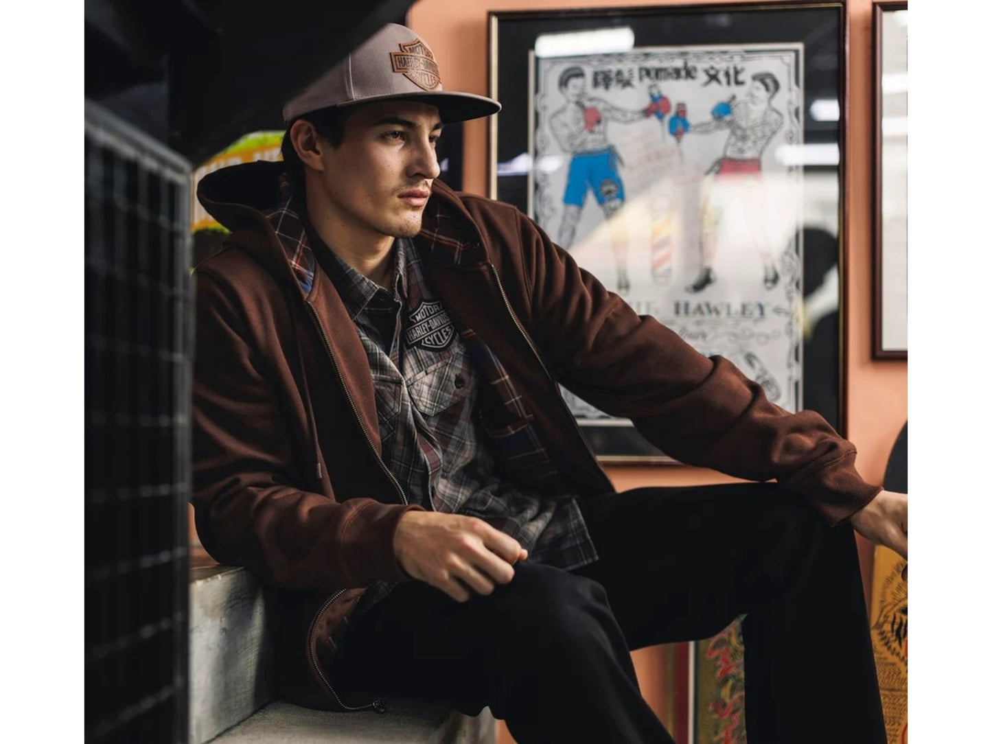 Casquette réglable B&S Switchback en cuir avec visière Cinder - 97769-25VM