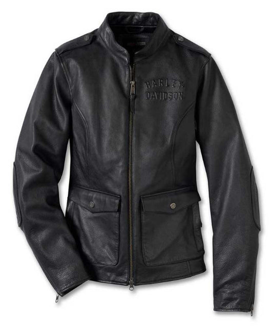 Veste en cuir Captains pour femme, noire - 98018-23VW