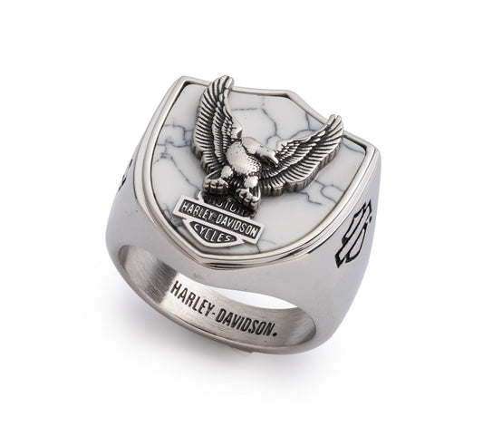 Bague pour homme en howlite blanche avec aigle volant - 34R0078*