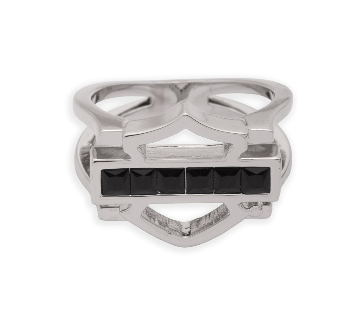 Bague pour femme avec pierre noire, barre et bouclier - 34R00727-34R0030