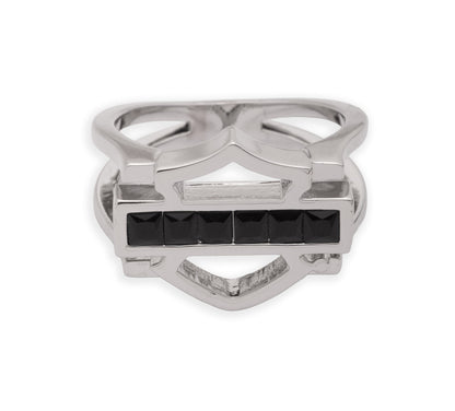 Bague pour femme avec pierre noire, barre et bouclier - 34R00727-34R0030