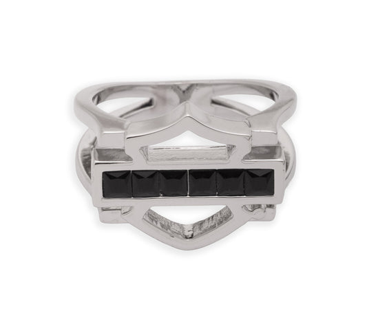 Bague pour femme avec pierre noire, barre et bouclier - 34R00727-34R0030