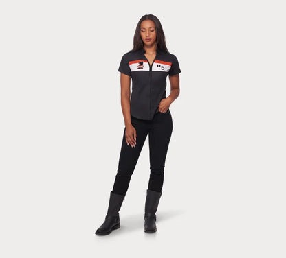 Chemise à rayures ras du cou et fermeture éclair sur le devant pour femme - 99114-22VW