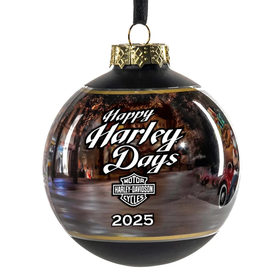 Boule de Noël en verre H-D 2025, motif motard Père Noël - HDX-99355