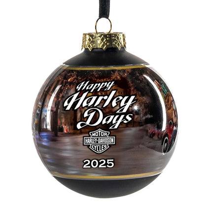 Boule de Noël en verre H-D 2025, motif motard Père Noël - HDX-99355
