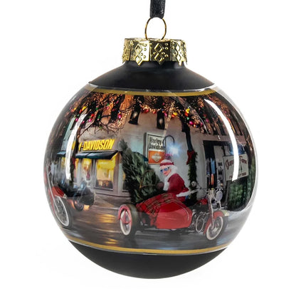 Boule de Noël en verre H-D 2025, motif motard Père Noël - HDX-99355