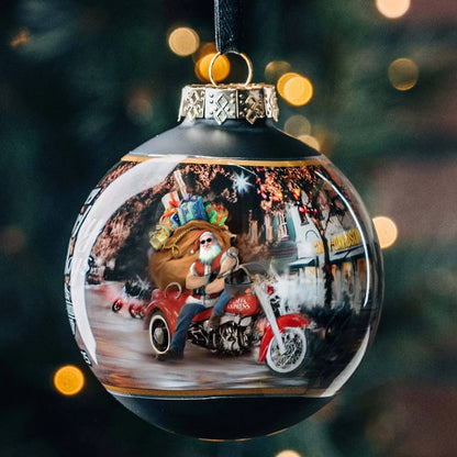 Boule de Noël en verre H-D 2025, motif motard Père Noël - HDX-99355