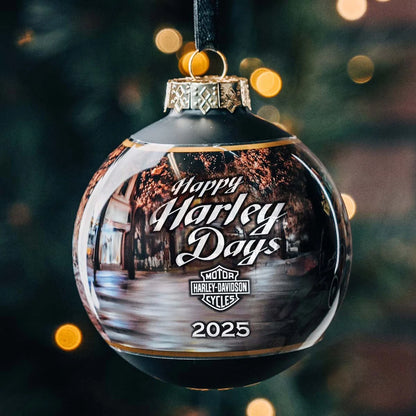 Boule de Noël en verre H-D 2025, motif motard Père Noël - HDX-99355