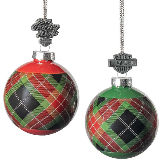 Ensemble de 2 boules de Noël en verre à motif écossais - HDX-99356