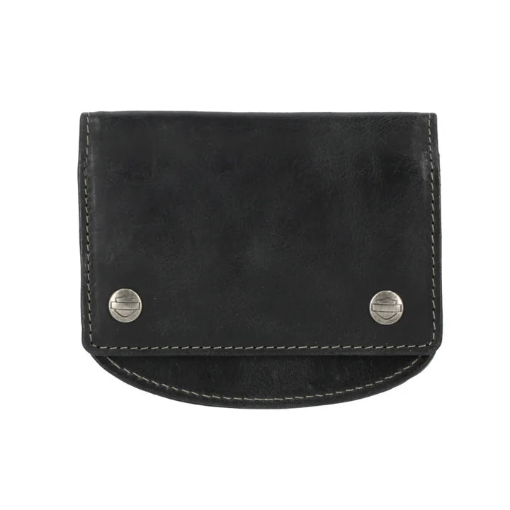 Portefeuille à rabat pression en cuir lisse pour homme HD® - MWM009-BLACK
