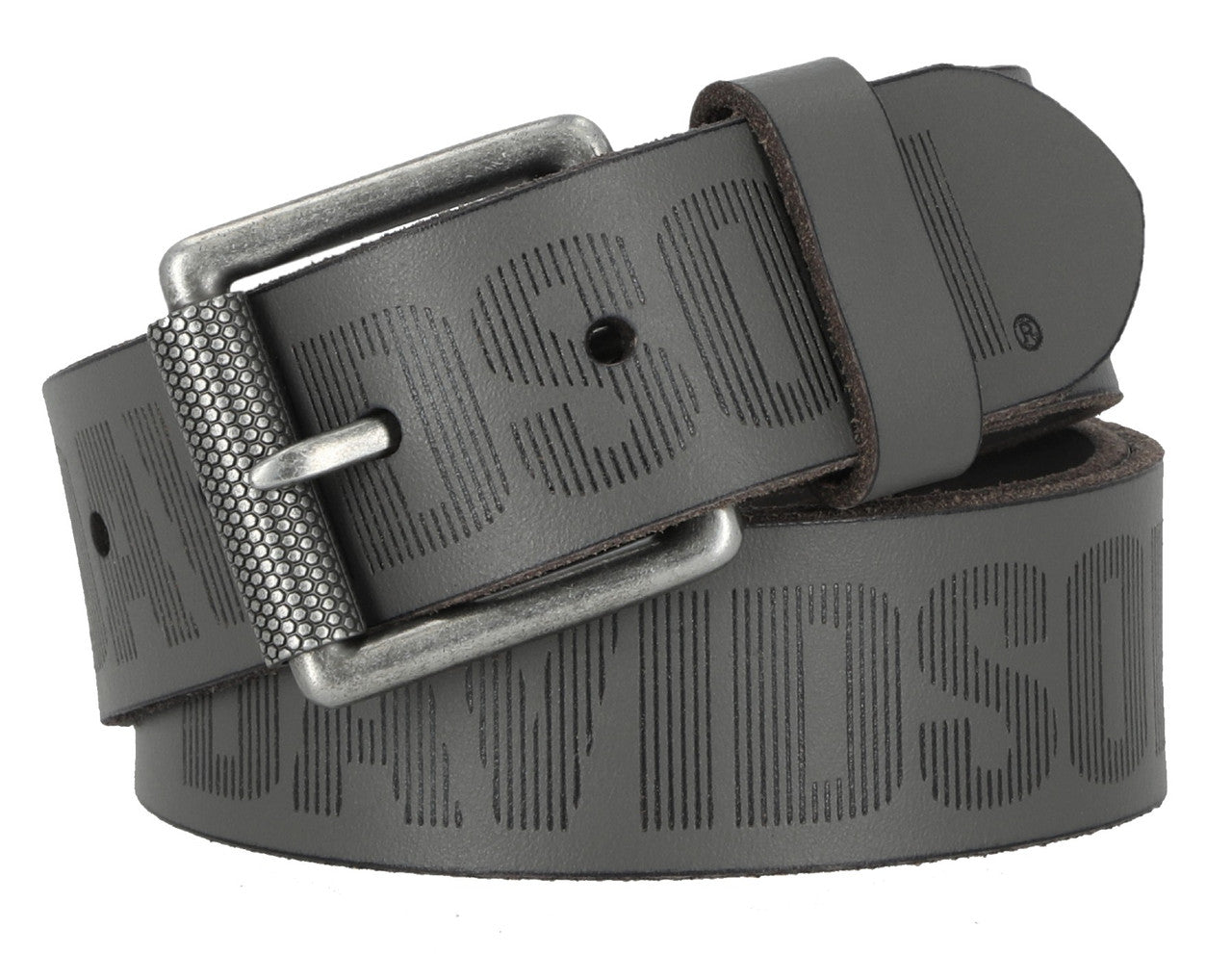 Ceinture en cuir véritable avec logo HD en relief pour homme - Gris uni (BMM057)