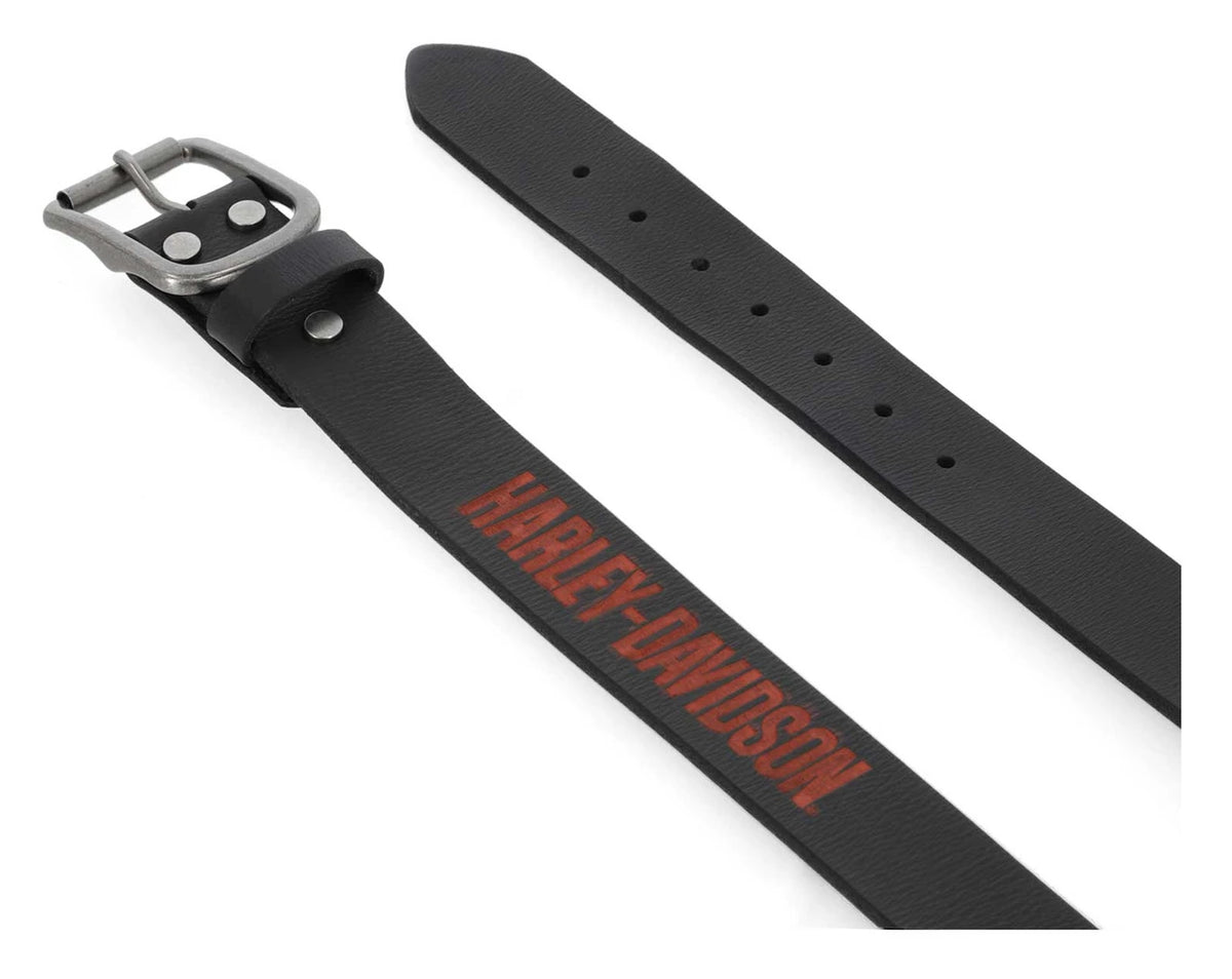 Ceinture Harley-Davidson® pour homme en cuir véritable gaufré HD, noir/orange - BMM077/08