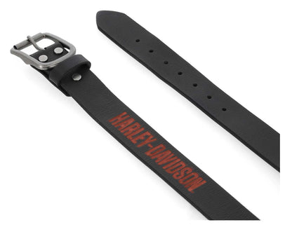 Ceinture Harley-Davidson® pour homme en cuir véritable gaufré HD, noir/orange - BMM077/08