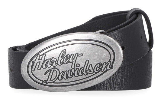 Ceinture H-D® pour femme, boucle ovale HD en cuir véritable - BMW028-BLK