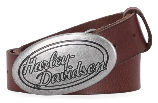 Ceinture H-D® pour femme, boucle ovale HD en cuir véritable - BMW028-BRW