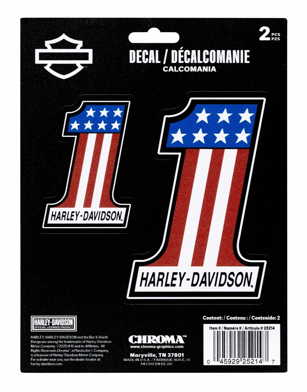 Autocollant en vinyle Harley-Davidson® patriotique en 2 pièces avec logo n° 1 - CG25214