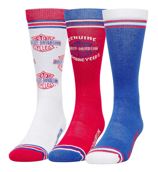 Lot de 3 paires de chaussettes Harley-Davidson® pour homme, logos HD patriotiques - D3350-990