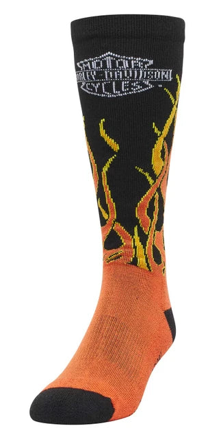 Chaussettes de moto mi-mollet H-D® pour homme, motif B&S Flames - D3355-001