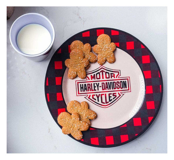 Assiette à biscuits en mélamine à carreaux rouges et noirs Harley-Davidson® Holiday avec tasse de 10 oz HDX-98670