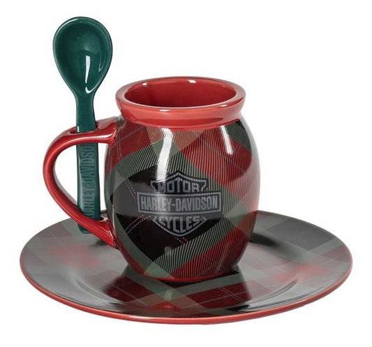 Ensemble tasse et soucoupe à chocolat chaud H-D® Holiday Plaid - HDX-98691