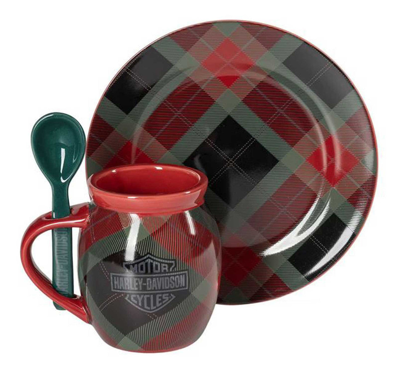 Ensemble tasse et soucoupe à chocolat chaud H-D® Holiday Plaid - HDX-98691